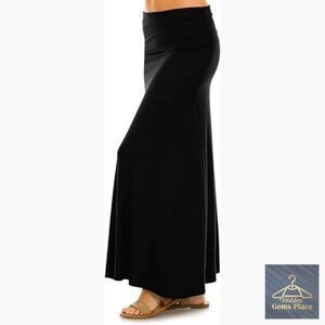 High Waist Maxi Skirt Foldover Flare A-Line XS-3X Nylon Spandex